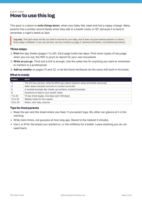 View 3: Sample page 2 from Baby Feeding and Sleep Log