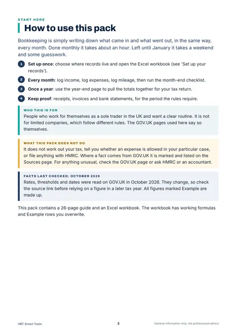 View 4: Sample page 3 from Sole Trader Monthly Bookkeeping Pack