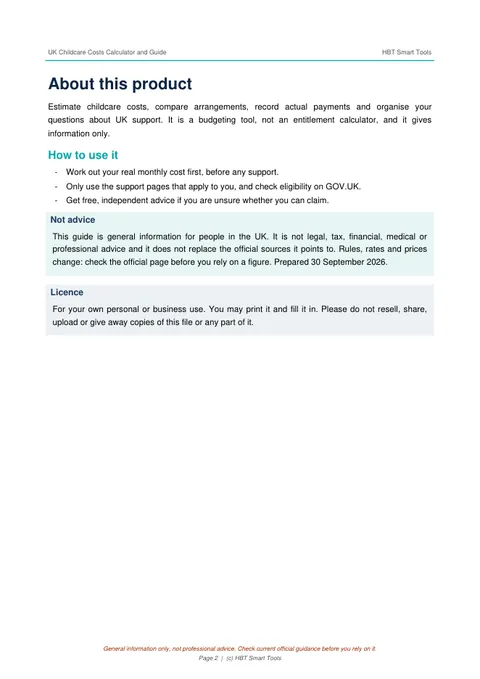 View 3: Sample page 2 from UK Childcare Costs Calculator and Guide