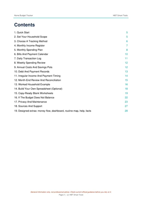 Sample page 3 from Home Budget Tracker and Workbook
