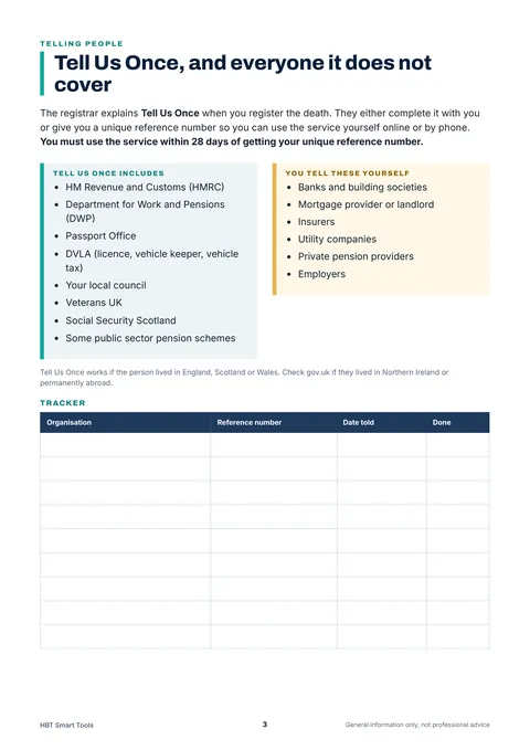 View 3: Sample page 2 from After a Death: UK Admin Checklist