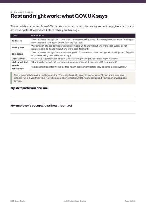 View 4: Sample page 3 from Shift Worker Sleep Routine Planner