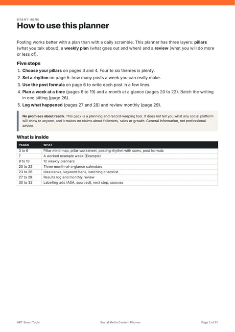 View 3: Sample page 2 from Social Media Content Planner